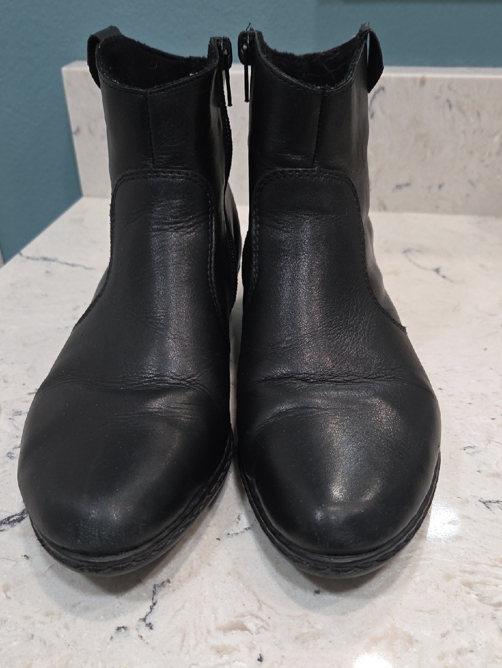 Rieker Black Leather Ankle Booties with Side Zip